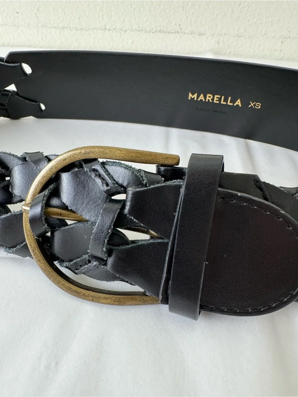 Marella Max Mara Woven Leather Belt Black XS Antique Brass